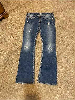Dark Indigo Women's Flared Distressed Jeans